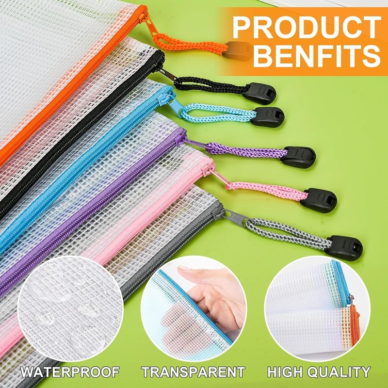 Jicsetk Mesh Zipper Pouch,24pcs Zipper Bags,Waterproof Plastic Document Pouch,Zip File Folders for School Office Supplies. - Image 3
