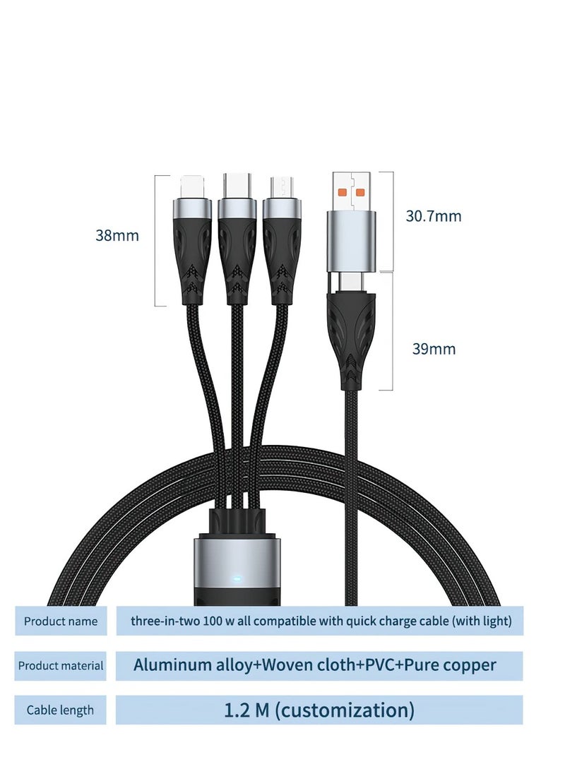 Excefore - 100W USB C to Multi Charging Cable, 3 in 1 Charging Cable, Multi USB Nylon Braided 6A PD Charger Cord, with IP/Type-C/Micro Connectors, Micro USB Port Connectors for Cell Phones and More - Image 1