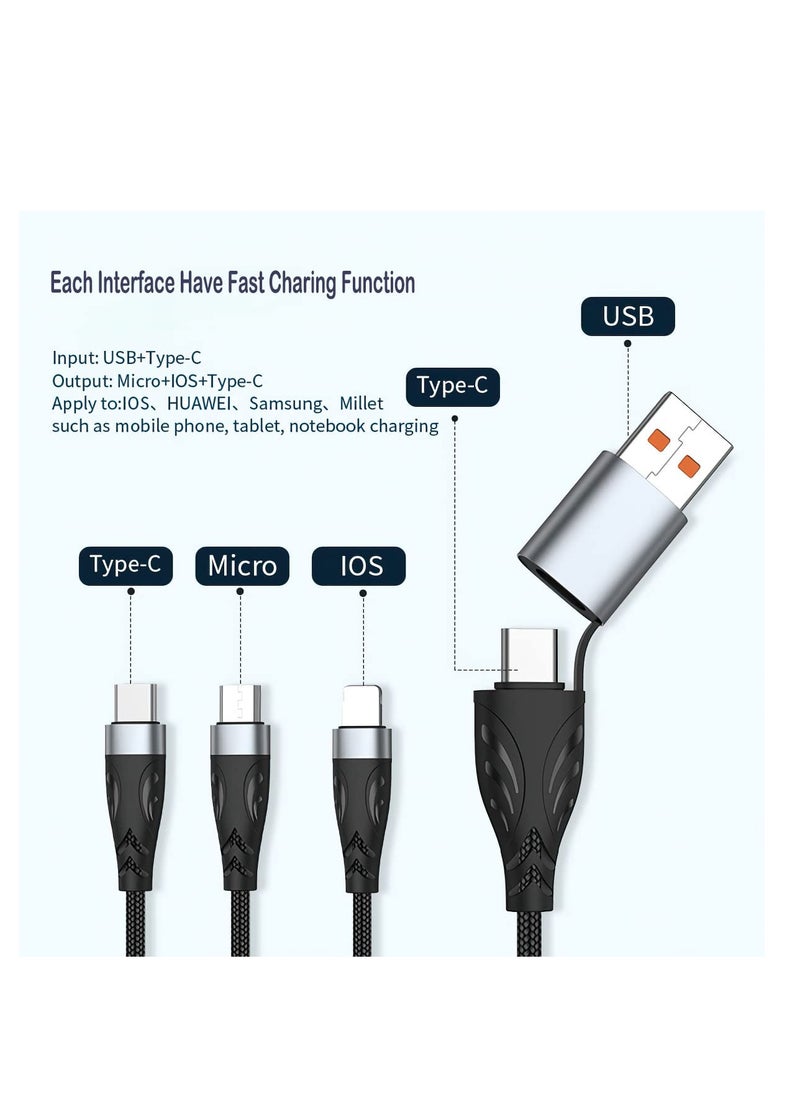 Excefore - 100W USB C to Multi Charging Cable, 3 in 1 Charging Cable, Multi USB Nylon Braided 6A PD Charger Cord, with IP/Type-C/Micro Connectors, Micro USB Port Connectors for Cell Phones and More - Image 1