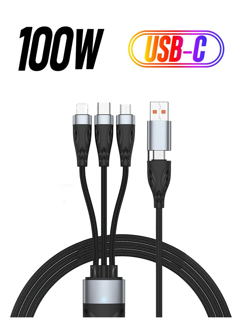 Excefore - 100W USB C to Multi Charging Cable, 3 in 1 Charging Cable, Multi USB Nylon Braided 6A PD Charger Cord, with IP/Type-C/Micro Connectors, Micro USB Port Connectors for Cell Phones and More - Image 1