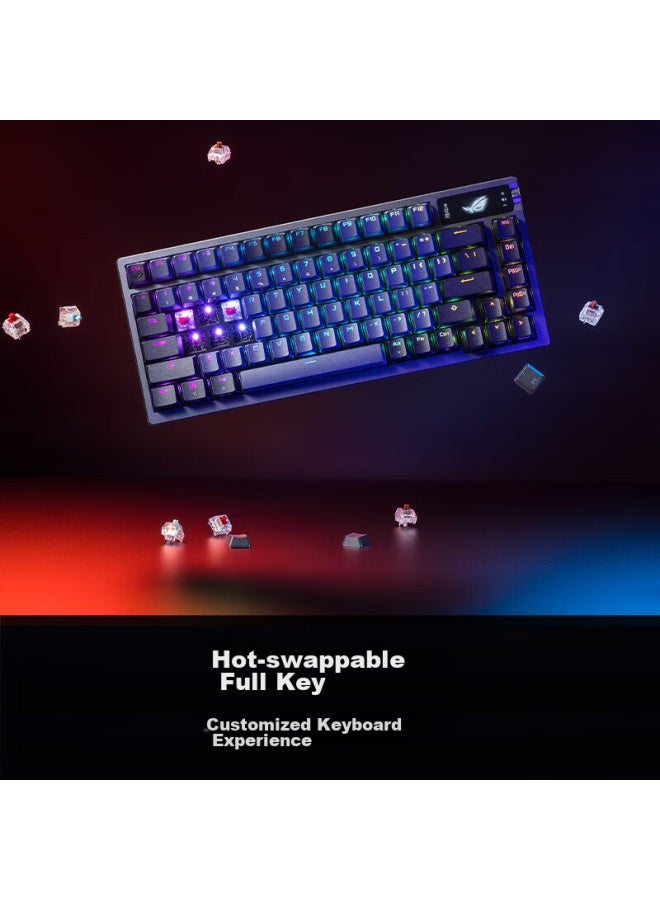 Rog Night Demon Mechanical Keyboard, Wired/wireless/bluetooth Triple-mode Gaming Keyboard, 75-key Layout, Nx Ice Storm Gray Switches, Rgb Hot-swappable, Customizable Gasket Structure, Oled Screen, Black - Image 2