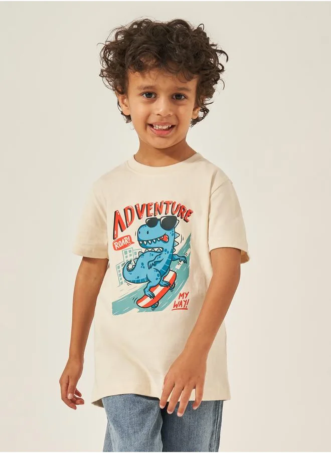 ستايلي Styli Graphic Print Round Neck T-Shirt