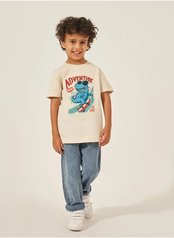 ستايلي Styli Graphic Print Round Neck T-Shirt