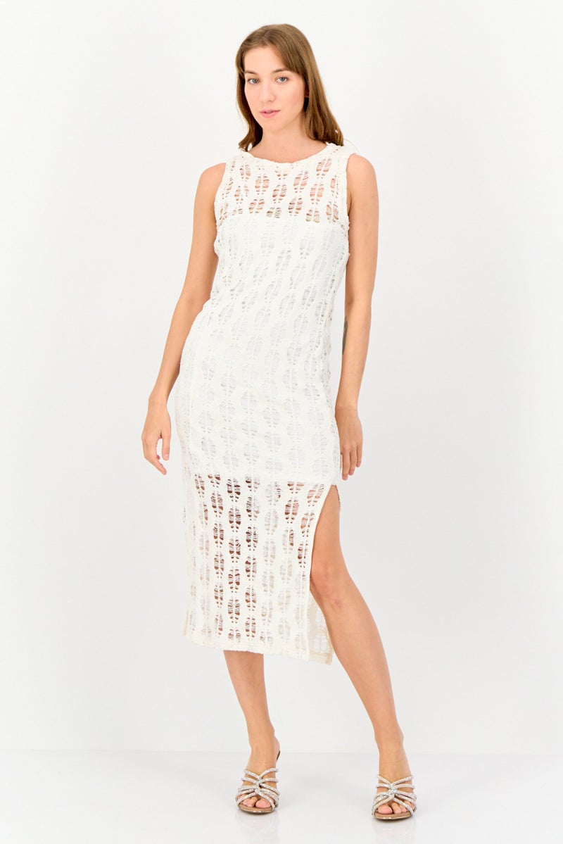 KOTON فستان ضيق بتصميم جانبي مشقوق من أولي × كوتون للنساء، أبيض فاتح - Image 1