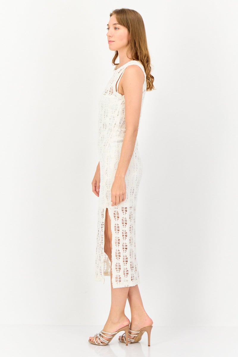 KOTON فستان ضيق بتصميم جانبي مشقوق من أولي × كوتون للنساء، أبيض فاتح - Image 3