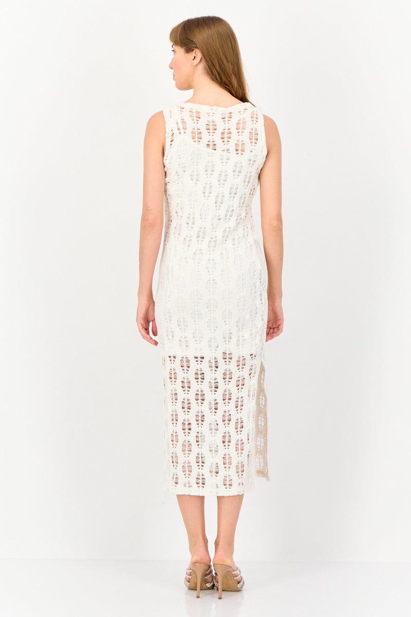 KOTON Ole x Koton Women Textured Side Slit Bodycon Dress, Off White - Image 2