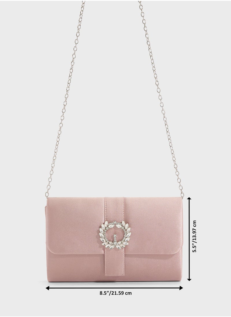 Ella Limited Edition - Embellished Trim Satin Clutch Bag - Image 1