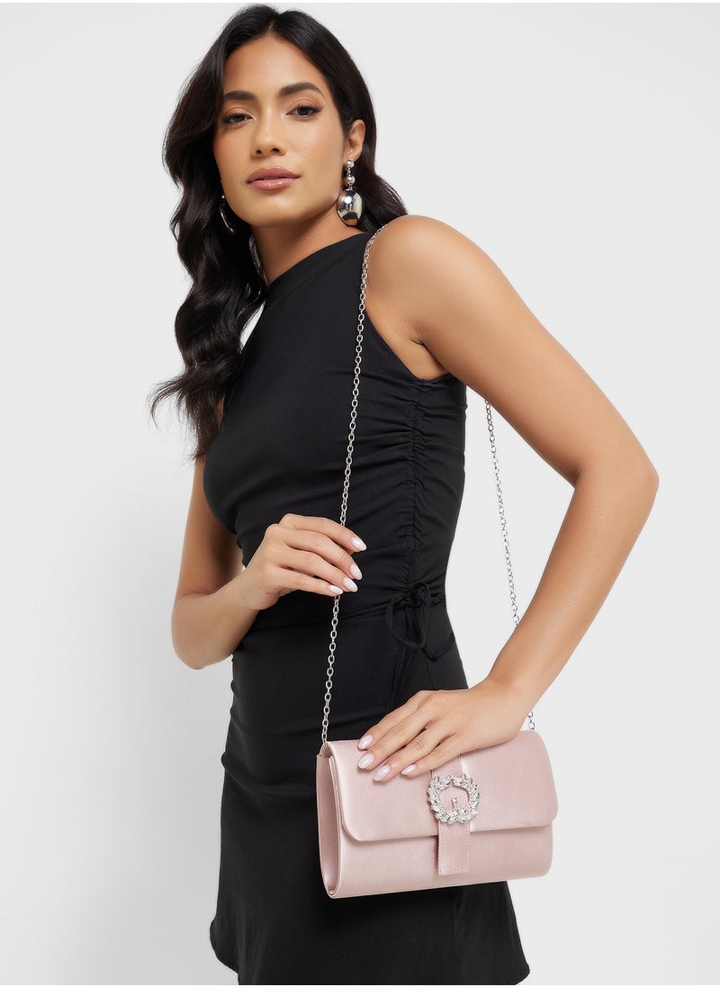 Ella Limited Edition - Embellished Trim Satin Clutch Bag - Image 1