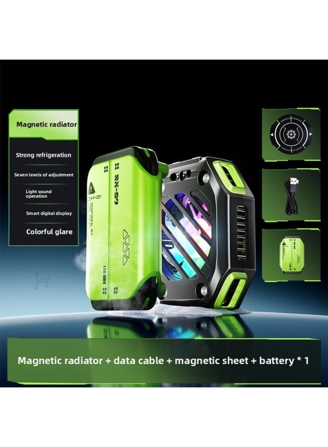 Magnetic Suction Mobile Phone Radiator Water Cooling Fan Game Live Dedicated Ultra-quiet Semiconductor Artifact Wholesale-Color:X111 Refrigeration Radiator-【rechargeable Green】 - Image 1