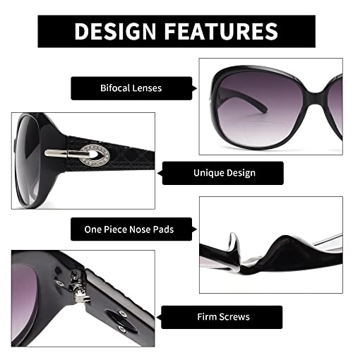 JM Classic Bifocal Reading Sunglasses for Women Vintage Reader Glasses Outdoor UV Protection Black +2.5 - Image 5