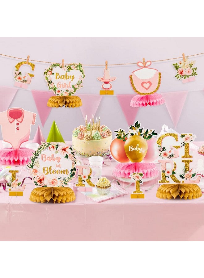 ANGOLIO 12Pcs Spring Floral Baby Shower Party Honeycomb Table Centerpiece Baby in Bloom Table Display with Letters Gender Reveal Decoration Arrangement Favor Block Holder for Girl Birthday - Image 5
