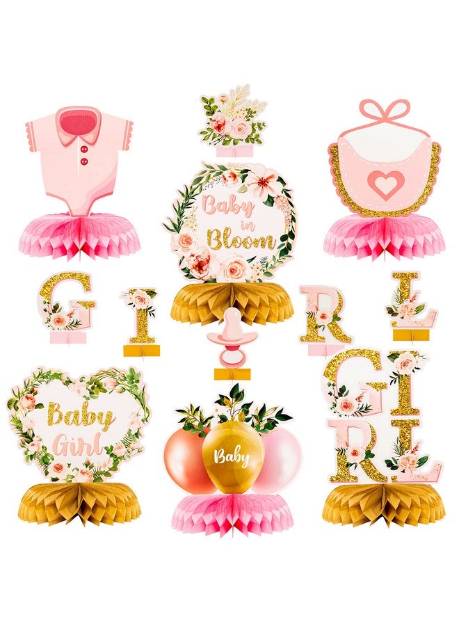ANGOLIO 12Pcs Spring Floral Baby Shower Party Honeycomb Table Centerpiece Baby in Bloom Table Display with Letters Gender Reveal Decoration Arrangement Favor Block Holder for Girl Birthday - Image 1