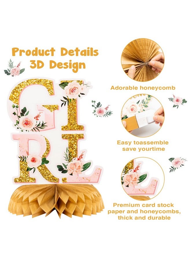 ANGOLIO 12Pcs Spring Floral Baby Shower Party Honeycomb Table Centerpiece Baby in Bloom Table Display with Letters Gender Reveal Decoration Arrangement Favor Block Holder for Girl Birthday - Image 3