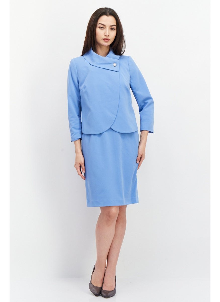 Nipon Boutique - Women Regular Fit Solid Button Front Suit, Blue - Image 1