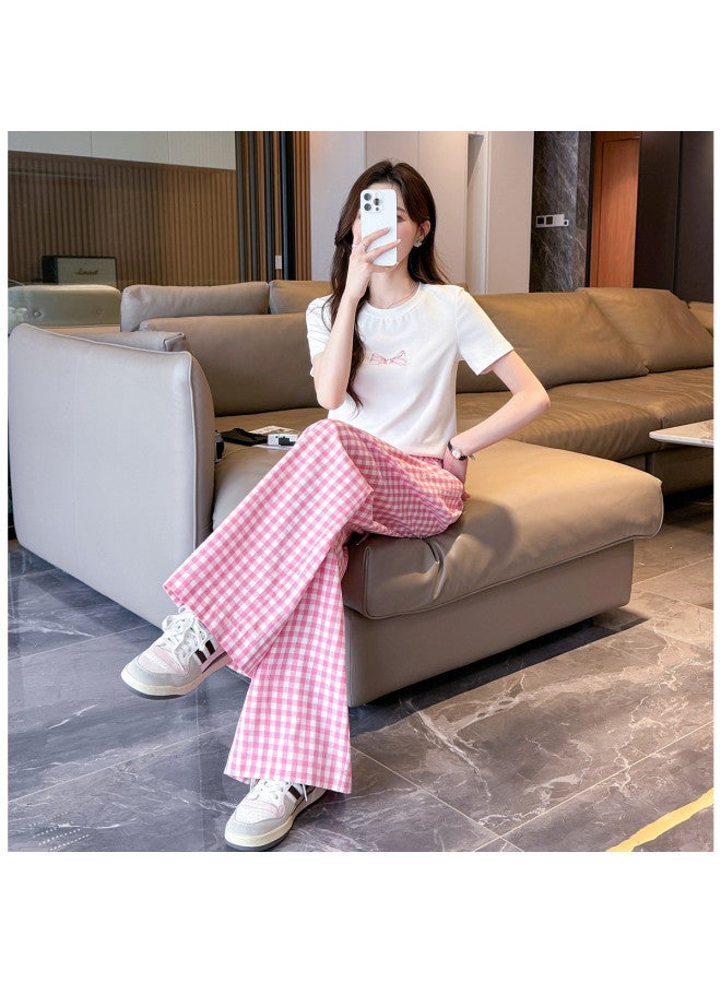 TonLion 2025 Summer Women's Round Neck Short Sleeve T-shirt & Checkered Pants Set - Sweet Korean Style Versatile Lazy Chic Outfit - Image 2