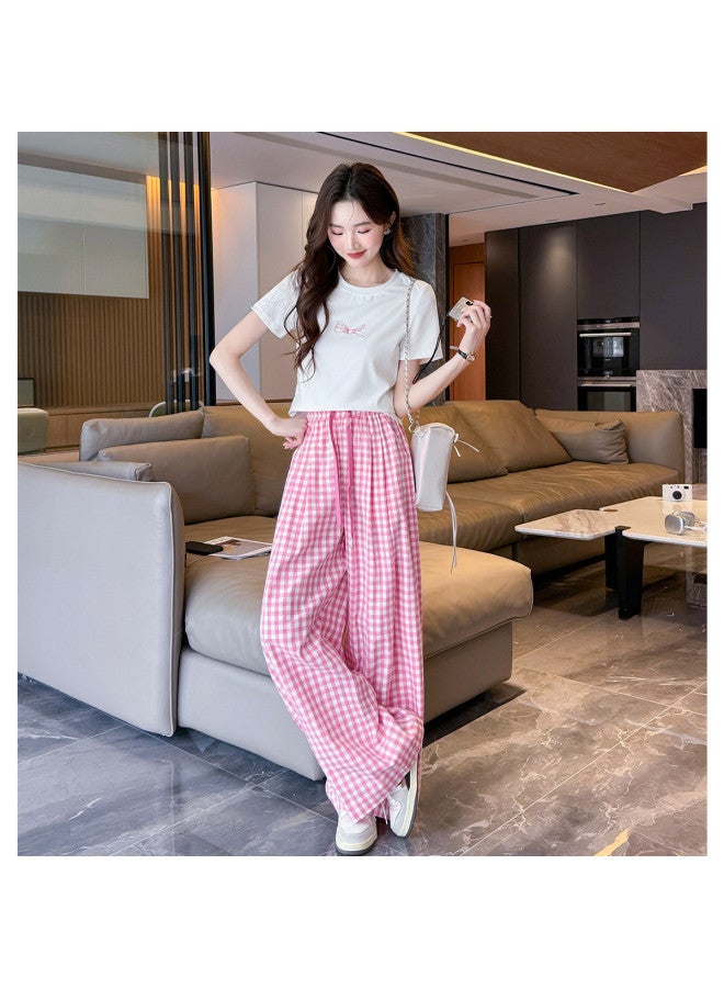 TonLion 2025 Summer Women's Round Neck Short Sleeve T-shirt & Checkered Pants Set - Sweet Korean Style Versatile Lazy Chic Outfit - Image 3