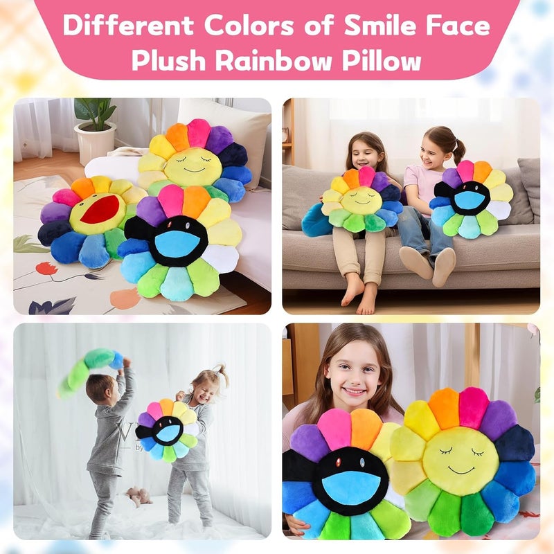 SNEPOO Smile Face Plush Rainbow Pillow, Sunflower Indie Decor Plush Pillow Soft & Comfortable Flower Floor Pillow for Home Reading Bed Room Decoration (White, 40CM) - Image 4
