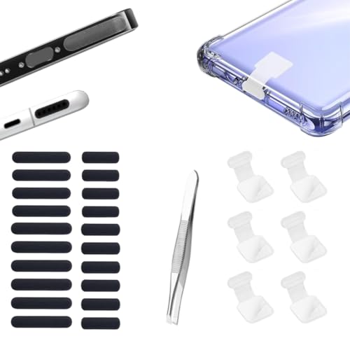 MAK Type C Charging Port Adhesive Dust Protection Caps Dust Plugs Transparent (6Pc) with Dustproof Net Stickers for Speaker Mesh Combo (10S+10L), Free Forceps, Compatible with Mobile, Tablet (Combo) - Image 1