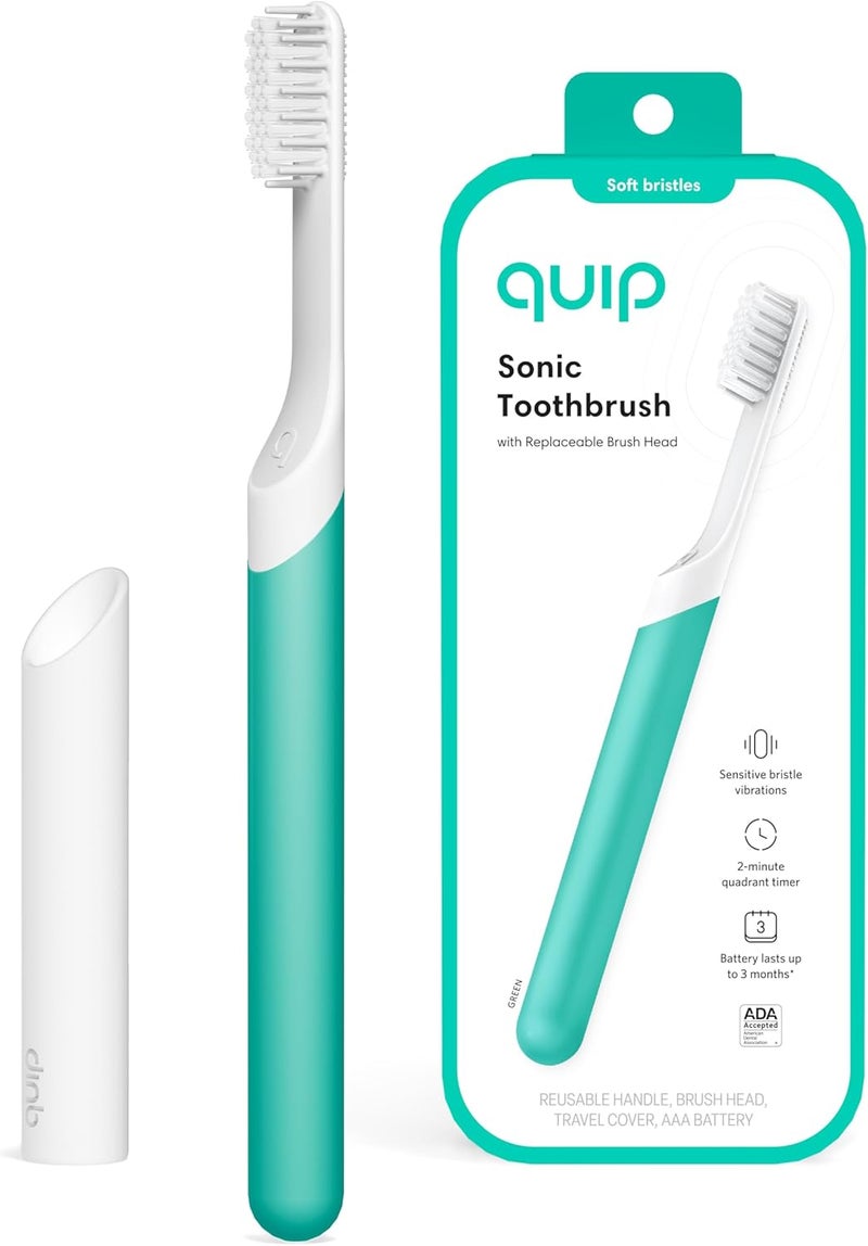 quip Adult Electric Toothbrush - Sonic Toothbrush with Travel Cover & Mirror Mount, Soft Bristles, Timer, and Plastic Handle - Green - Image 1