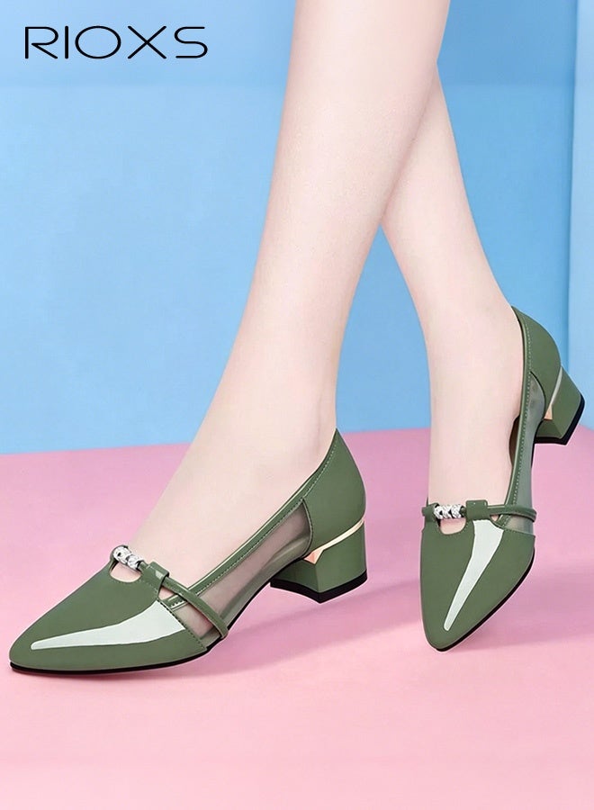 RIOXS Women's Leather Shoes, Pointed Toe Dressy Shoes, 4cm Low Heels Slip-on Shoes, Classic Chunky Heeled Shoes, Fashion Versatile Women Dressy Shoes, Thick-heeled Mary Jane Shoes, Comfy Breathable Pump Shoes for Work/ Wedding/ Casual/ Daily Wear - Image 4