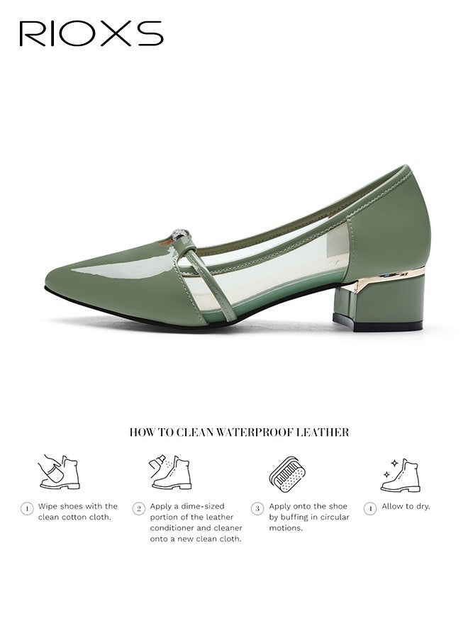 RIOXS Women's Leather Shoes, Pointed Toe Dressy Shoes, 4cm Low Heels Slip-on Shoes, Classic Chunky Heeled Shoes, Fashion Versatile Women Dressy Shoes, Thick-heeled Mary Jane Shoes, Comfy Breathable Pump Shoes for Work/ Wedding/ Casual/ Daily Wear - Image 3