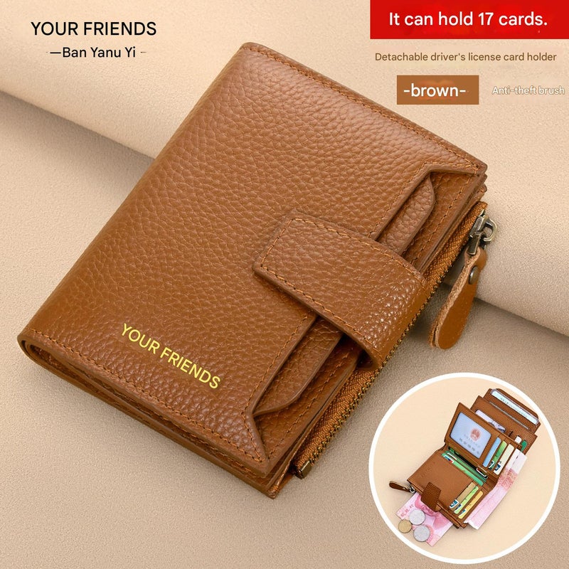 banyanu Small And Exquisite Women'S Wallets, Rfid Anti-Theft Genuine Leather Bi-Fold Wallets, With Id Card Window (Brown) - Image 1