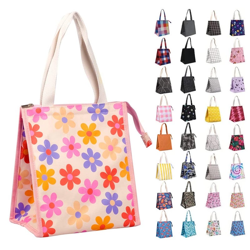 iknoe Insulated Lunch Bag for Women Adults 9L Foldable WideOpen Cooler Bag with Pockets Leakproof Portable for Picnic Office BeachPink flower - Image 2