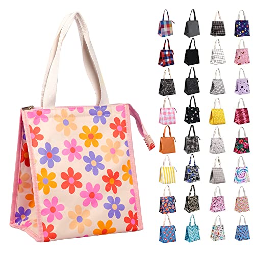 iknoe Insulated Lunch Bag for Women Adults 9L Foldable WideOpen Cooler Bag with Pockets Leakproof Portable for Picnic Office BeachPink flower - Image 1