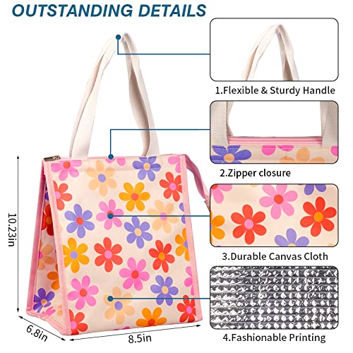 iknoe Insulated Lunch Bag for Women Adults 9L Foldable WideOpen Cooler Bag with Pockets Leakproof Portable for Picnic Office BeachPink flower - Image 3