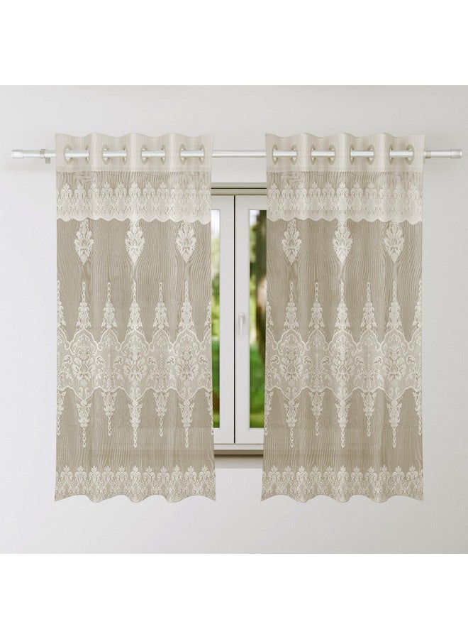 Kuber Industries Darkening Window Curtains | Sheer Curtain with 8 Rings | Parda for Living Room | Drapes for Bedroom | Net Frill Window Curtain | 5 Ft | SY15ZZ | Pack of 2 | Cream - Image 1