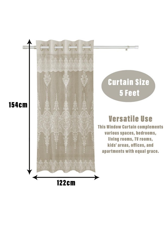 Kuber Industries Darkening Window Curtains | Sheer Curtain with 8 Rings | Parda for Living Room | Drapes for Bedroom | Net Frill Window Curtain | 5 Ft | SY15ZZ | Pack of 2 | Cream - Image 3