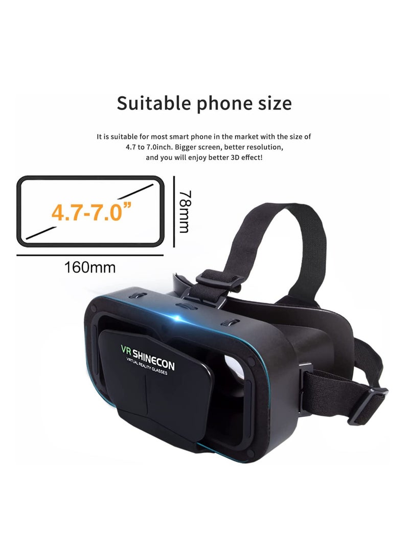 Virtual Reality VR Glasses 3D Glasses with Remote Control and Bluetooth Remote Control, Virtual Reality Glasses Helmets for TV, Movies, Video Games Compatible with iOS and Android, Support 3.5-7.2 inches