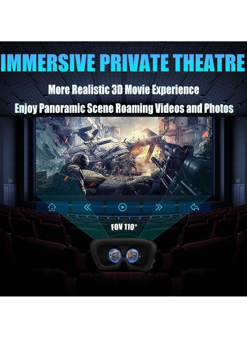 Virtual Reality VR Glasses 3D Glasses with Remote Control and Bluetooth Remote Control, Virtual Reality Glasses Helmets for TV, Movies, Video Games Compatible with iOS and Android, Support 3.5-7.2 inches