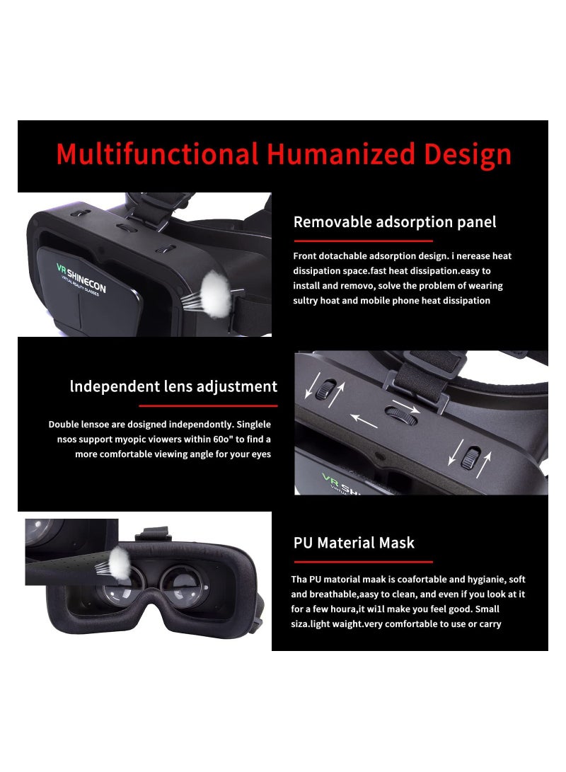 Virtual Reality VR Glasses 3D Glasses with Remote Control and Bluetooth Remote Control, Virtual Reality Glasses Helmets for TV, Movies, Video Games Compatible with iOS and Android, Support 3.5-7.2 inches