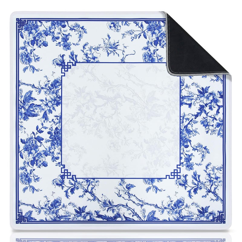 CYAOOI Blue and White Porcelain Printed Mahjong Mat with Black Carrying Bag, Anti-Slip, Noise-Reducing, 31.5â€x31.5â€ Mahjong Table Mat for Mah-jongg, Poker, Board Games, Dominoes, and Card - Image 1