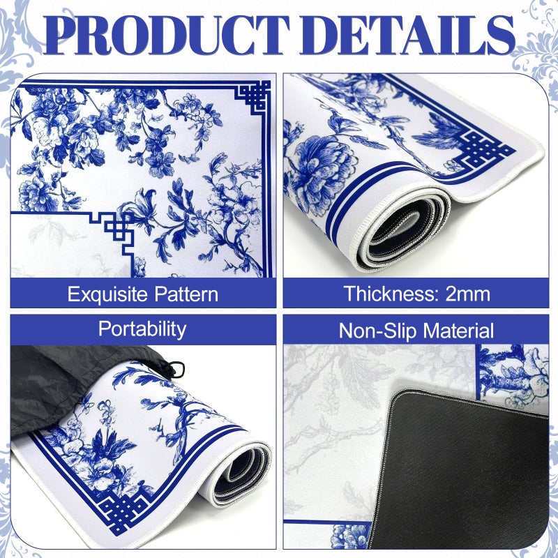 CYAOOI Blue and White Porcelain Printed Mahjong Mat with Black Carrying Bag, Anti-Slip, Noise-Reducing, 31.5â€x31.5â€ Mahjong Table Mat for Mah-jongg, Poker, Board Games, Dominoes, and Card - Image 5