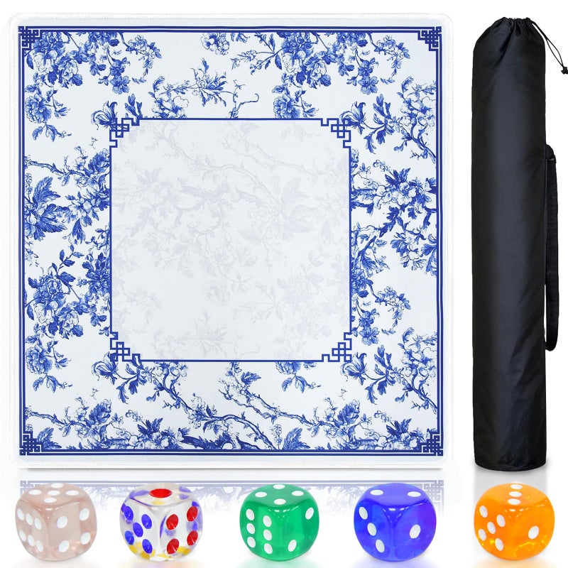 CYAOOI Blue and White Porcelain Printed Mahjong Mat with Black Carrying Bag, Anti-Slip, Noise-Reducing, 31.5â€x31.5â€ Mahjong Table Mat for Mah-jongg, Poker, Board Games, Dominoes, and Card - Image 3