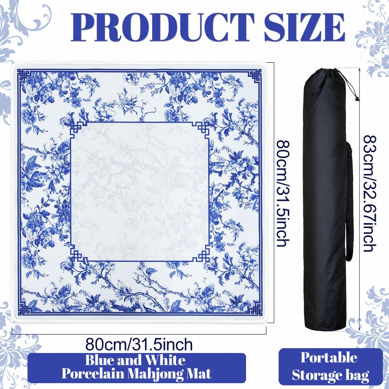 CYAOOI Blue and White Porcelain Printed Mahjong Mat with Black Carrying Bag, Anti-Slip, Noise-Reducing, 31.5â€x31.5â€ Mahjong Table Mat for Mah-jongg, Poker, Board Games, Dominoes, and Card - Image 4