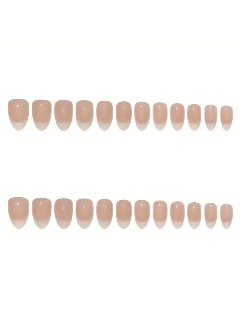 nail Elegant white gradient artificial nail set, short almond shape, 24 nails in assorted sizes - with adhesive and file. - Image 3