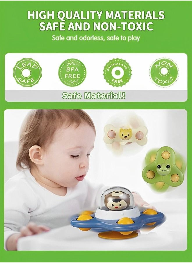 GROIC - 3 Pcs Suction Cup Spinner Toys, 3D Cartoon Sensory Spinning Top Toys for Toddlers, Bath Teething Montessori STEM Fidget Spinning Toys for Babies - Image 1