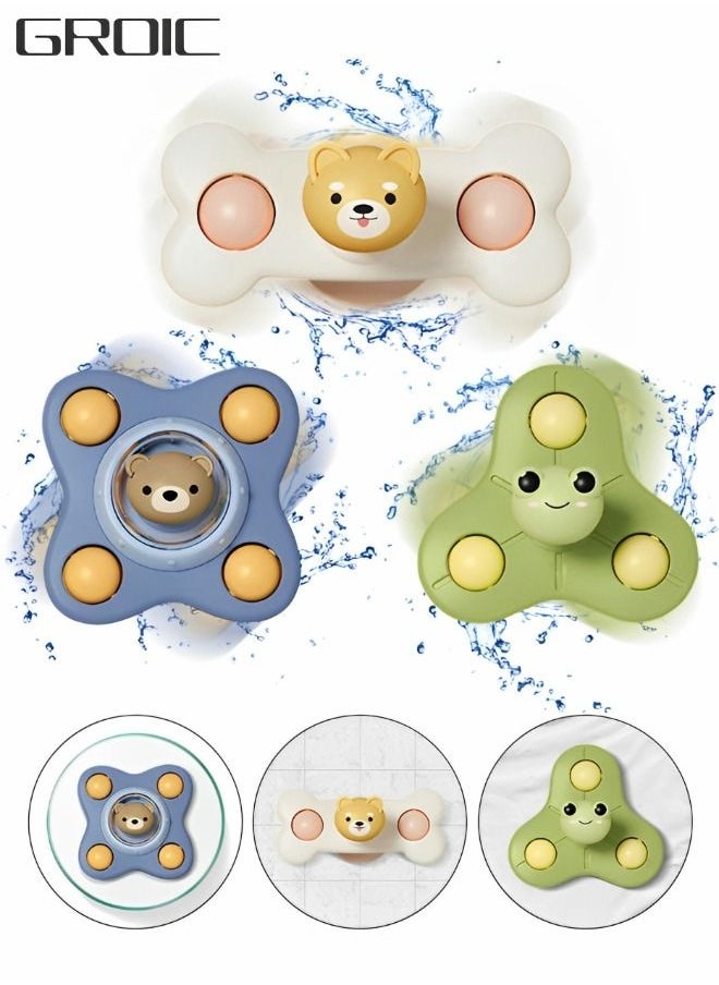 GROIC - 3 Pcs Suction Cup Spinner Toys, 3D Cartoon Sensory Spinning Top Toys for Toddlers, Bath Teething Montessori STEM Fidget Spinning Toys for Babies - Image 1