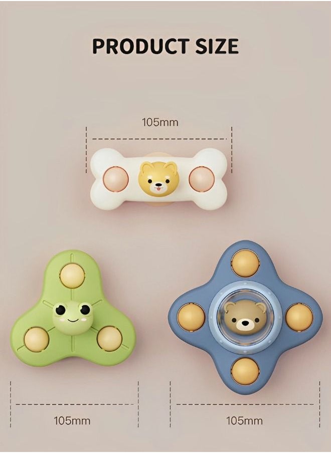 GROIC - 3 Pcs Suction Cup Spinner Toys, 3D Cartoon Sensory Spinning Top Toys for Toddlers, Bath Teething Montessori STEM Fidget Spinning Toys for Babies - Image 1