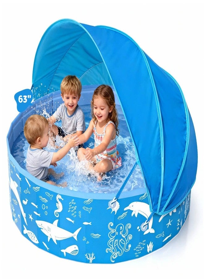 EPN Kiddie Pool with Canopy, 63” Foldable Baby & Toddler Pool with UPF 50+ Sunshade, EPN BPA-Free Thick PVC Portable Kids Pool for Outdoor Backyard & Beach, Mesh Vent for Summer Water Play - Image 1