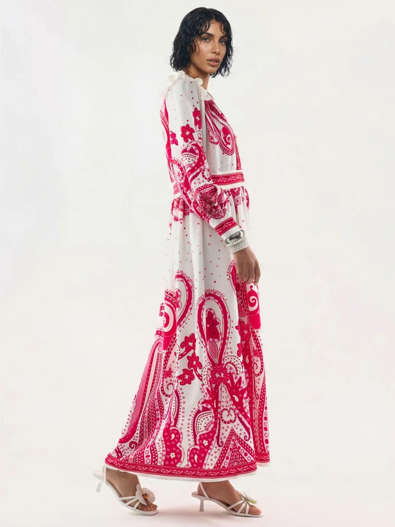 Jennyfer V-Neck Paisley Maxi Dress with Slit