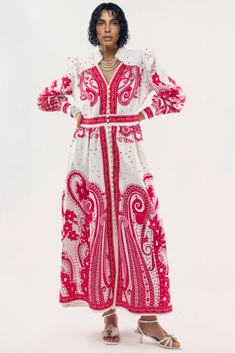 Jennyfer V-Neck Paisley Maxi Dress with Slit - Image 1