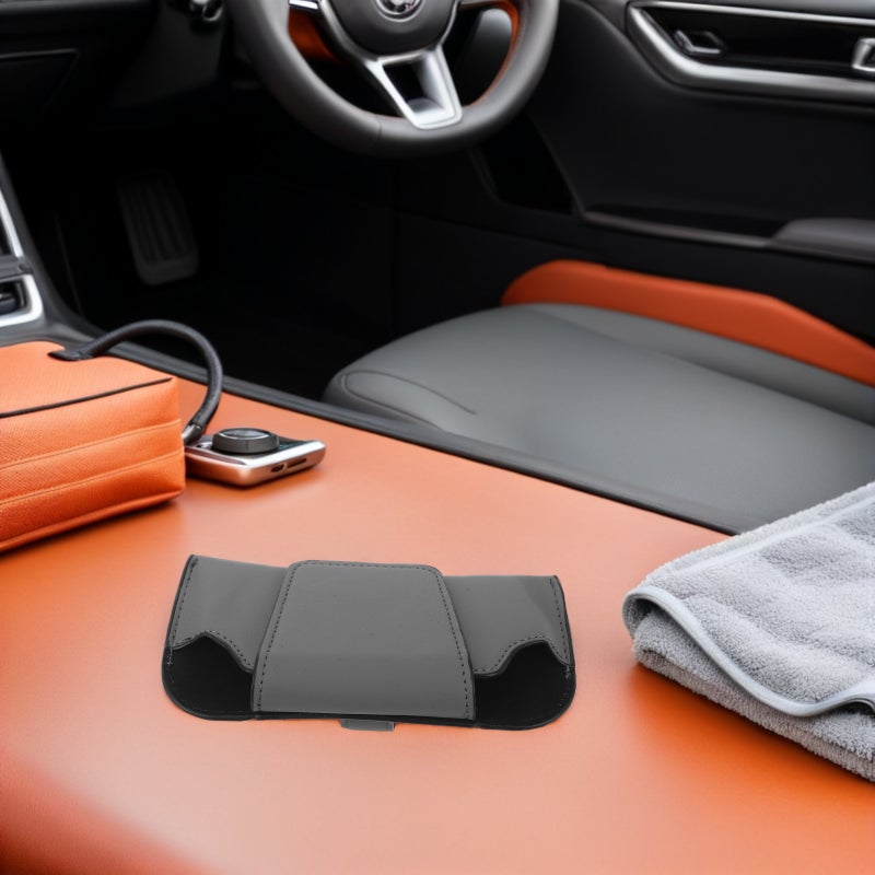 2pcs Sun Visor Glasses Holder Pu Leather Sunglasses Case Car Organizer For Vehicle Multi-Function Eyewear Storage Box Interior Accessory Grey - Image 2