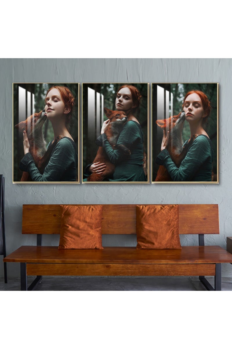 Marktna Three wooden wall painting with a frame and a clear acrylic layer - Image 1