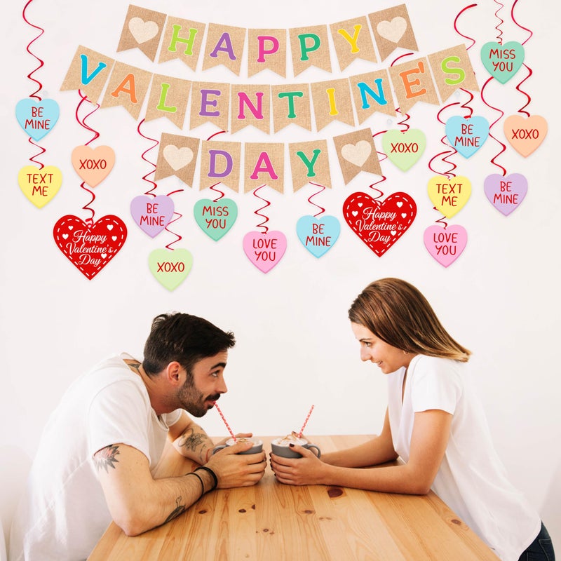 27 قطعة زينة عيد الحب سعيد عيد الحب لافتات معلقة الدوامات محادثة قلوب ديكور الحفلات الفصول الدراسية اللوازم المكتبية - Image 2