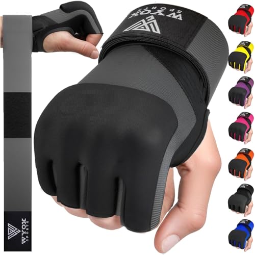 WYOX Gel Boxing Hand Wraps Inner Gloves for Men & Women, 80cm Quick Wrist Straps, Padded Knuckle Protection for Muay Thai Kickboxing, Hand Wraps for Boxing & Martial Arts (Grey, L/XL) - Image 1