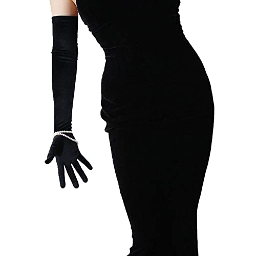 DooWay Black Long Velvet Opera Gloves TOUCHSCREEN 24 Inches Stretchy Women Evening Wedding Warm Gloves One Size - Image 1